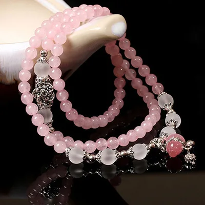 Корейский модный браслет из натурального розового кварца с кристаллами ручной работы, кулон в форме "Калабаш", прекрасный браслет