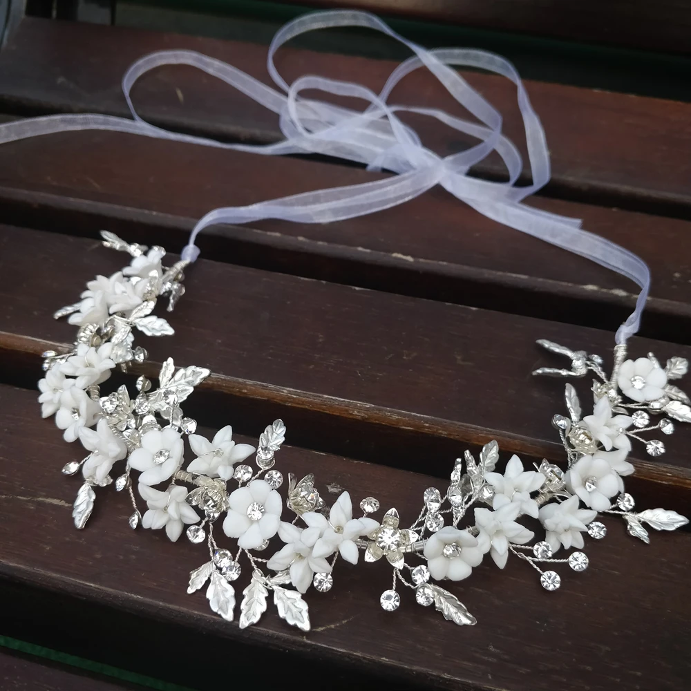 Нежный Серебряный лист свадебная корона для волос Виноградная лоза фарфоровая