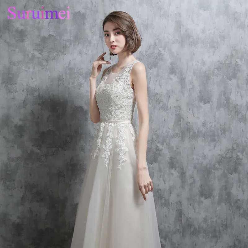 Real Photo Bridesmaid Dresses High Quality Tulle O Neck Sheer Illusion See Through Back Ivory Long Brides Maid Vestidos | Свадьбы и