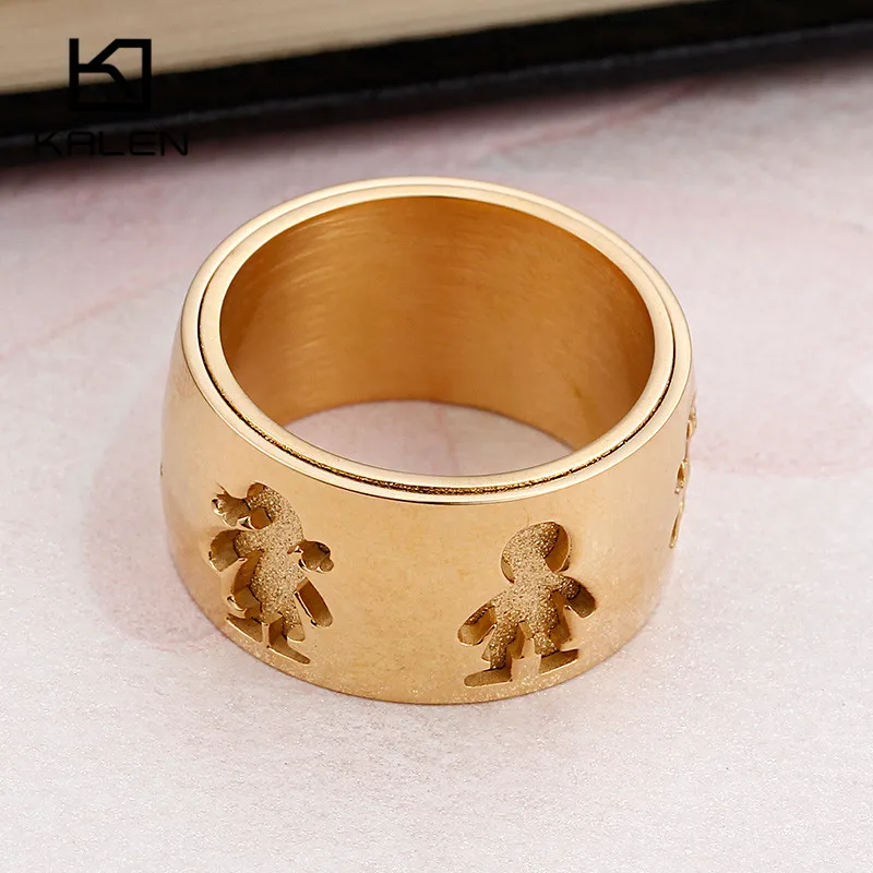 Kalen New Stainless Steel Gold Little Girl & Boy 12mm Width Rings For Women Good Quality Engagement Finger Rings For Family Love