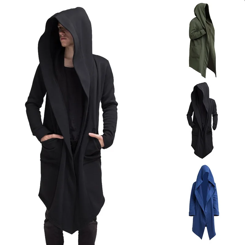 Pui men tiua, мужские толстовки с капюшоном, черные толстовки в стиле хип-хоп, мантия, модная куртка, плащ с длинными рукавами, мужские пальто, верхняя одежда