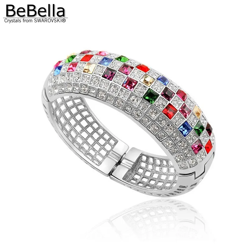 BeBella Модный Элегантный 3 цвета королева толстый Открытый браслет кристаллы от Swarovski модные украшения для девочек Женский Рождественский подарок - Окраска металла: Multicolor