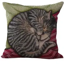 Factory Supply Cute Lazy Curled Cat Linen Kids Throw Pillow Almofadas Home Bedside Backrest Cushion Free Shipping