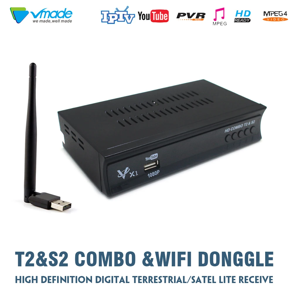 DVB-T2 + S2 цифрового наземного Спутниковое комбинированный приемник Поддержка IPTV Dolby AC3 MPEG4 с USB WI-FI пропускной способности HD 1080 P Декодер