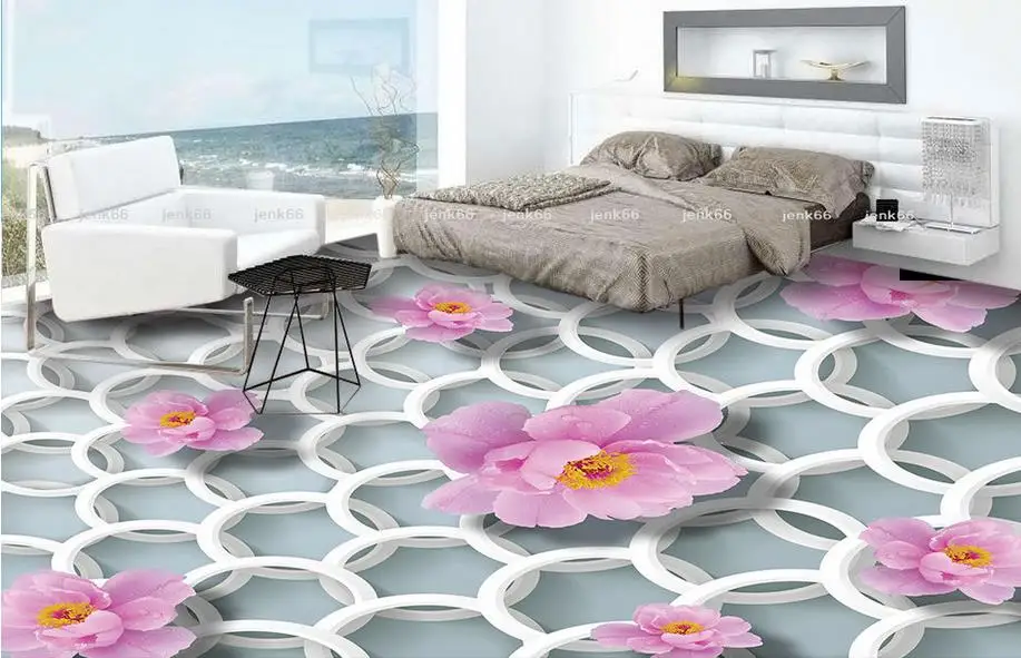 3D Pink Peony Painting JJ5328FF Floor Wallpaper Murals Self-Adhesive Removable Bath Floor Waterproof floor Rug Mat Print Epoxy Kitchen