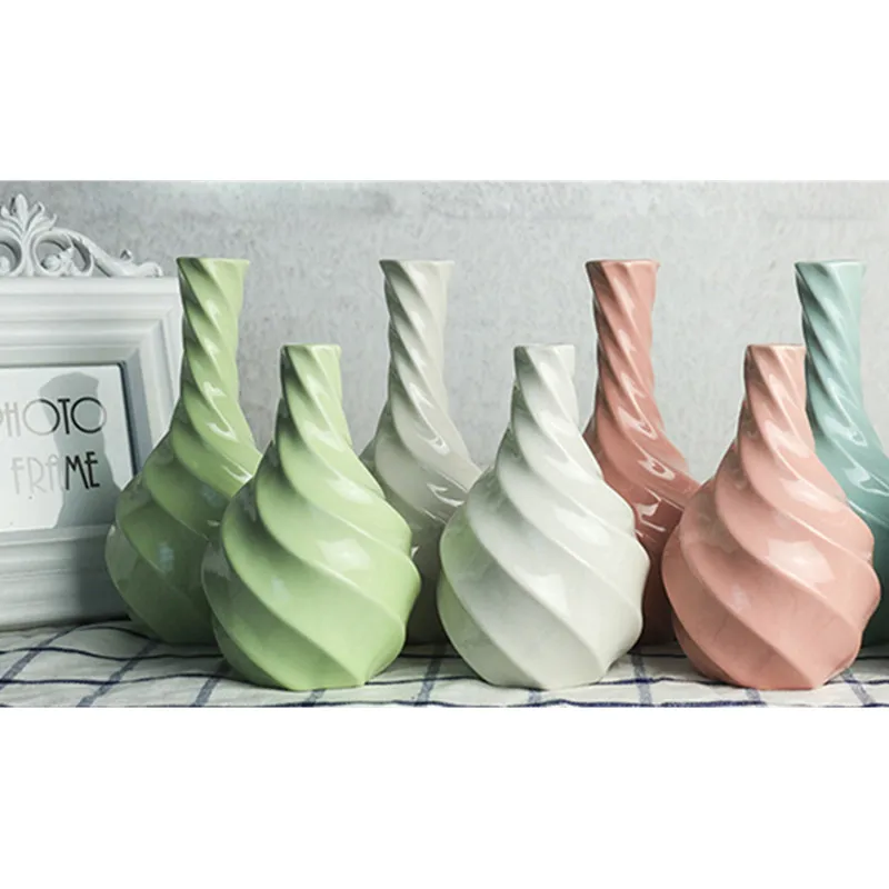 

Creative Simple Home Office Decor Multicolor Pure Handmade Ceramic Spiral Vase Flowers home decoration accessories S