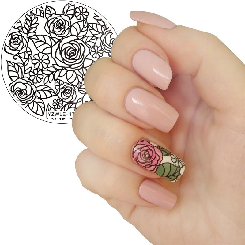 WUF 1 шт. круглый розовый цветочный дизайн ногтей штамп шаблон цветок Мандала бабочка изображение пластины наклейки на ногти инструменты