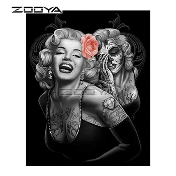 

ZOOYA 5D DIY Diamond Two Marilyn Monroe Tattoo Mask Character Diamond Painting Cross Stitch Square Drill Mosaic Decoration BK795