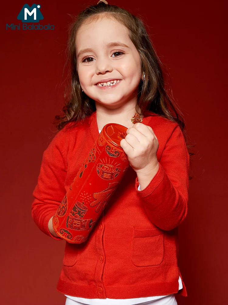 

Mini Balabala Kids Girls Button-Front Knit Cardigan Long Sleeves with V-neck Children Toddler Girls Tops Autumn Clothes Clothing