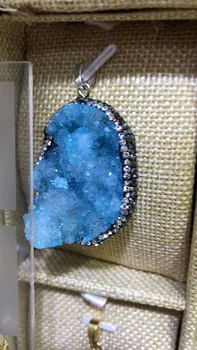 

DHXSW aura rainbow electroplate blue geode pendant jewelry very good color natural stones and minerals healing crystals