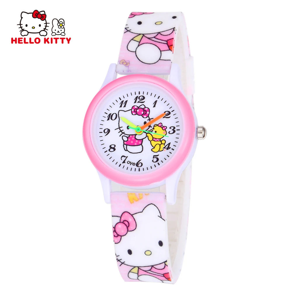 Детские часы, модные часы с рисунком hello kitty, милые розовые детские часы с силиконовым ремешком, кварцевые часы для девочек Montre Enfant