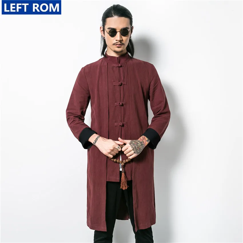 Первоклассное Мужское пальто в стиле ретро, модное Трендовое пальто в китайском стиле, размер S-5XL, мужская длинная куртка - Цвет: Wine red