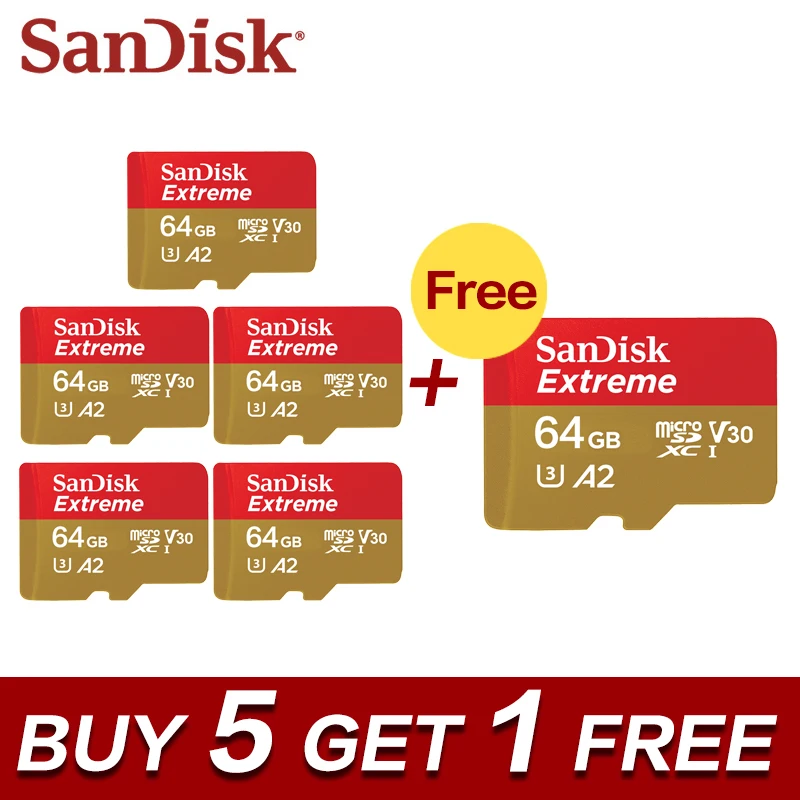 Лучший Купить 5 получить 1 бесплатно sandisk A2 A1 U3 SDXC карта Мини карта памяти V30 128 ГБ Micro SD карта 64 ГБ 32 ГБ флэш карта 5 + 1 Бесплатная доставка