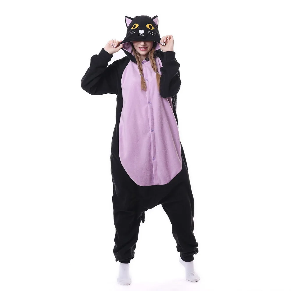 Midnight Cat Onesies Black Cat Pajamas For Unisex Adult Pajamas Cosplay ...