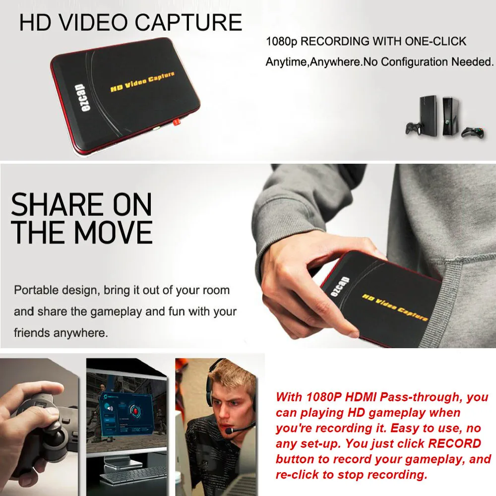 HD игровой захват HD видео Захват модуль 1080P HDMI/Ypbpr рекордер Ezcap280 для wii/Xbox 360/PS4/PS4 DVD видеокамера