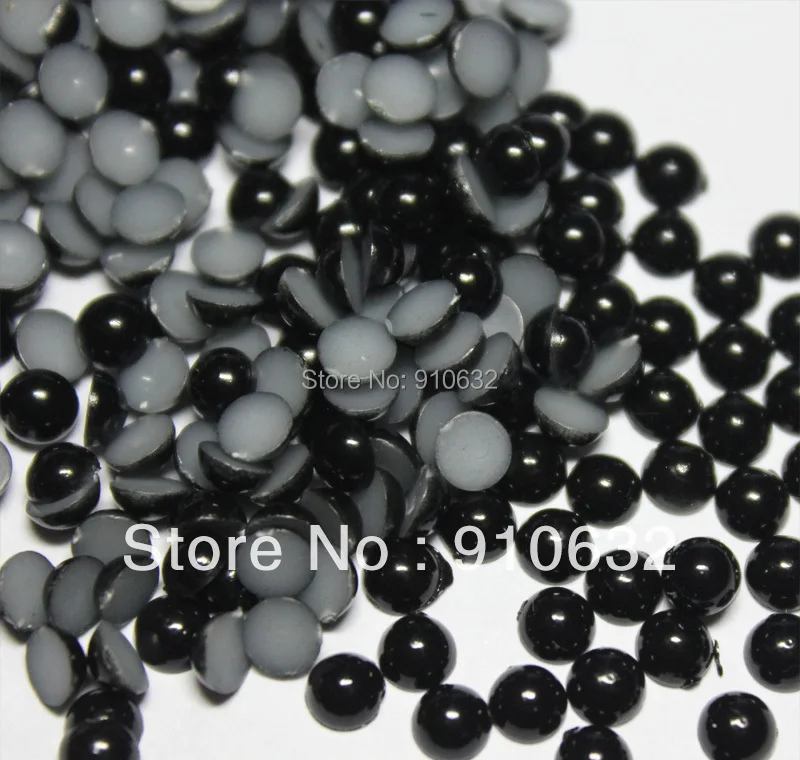 2,000pcs 4mm Black Half Round Pearl Bead Beads Flat Back Flatback For