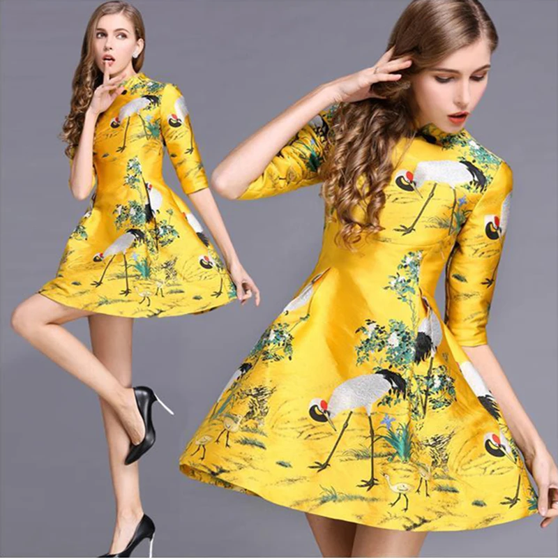 

France imported crane printed jacquard brocade tapestry satin fabric fashion dress costume sewing clothing fabric for patchwork