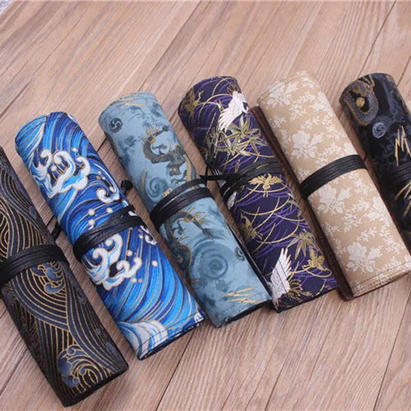 

Oriental Janpan Chinese Style Pencil Wrap Pouch Cotton Roll Up Pen Organizer Travel Pen Pouch Case for Artists Student