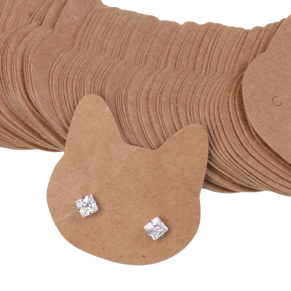 

100pcs/Lot Retro Kraft Paper Cat Earrings Display Cards Hanging Gift Tags