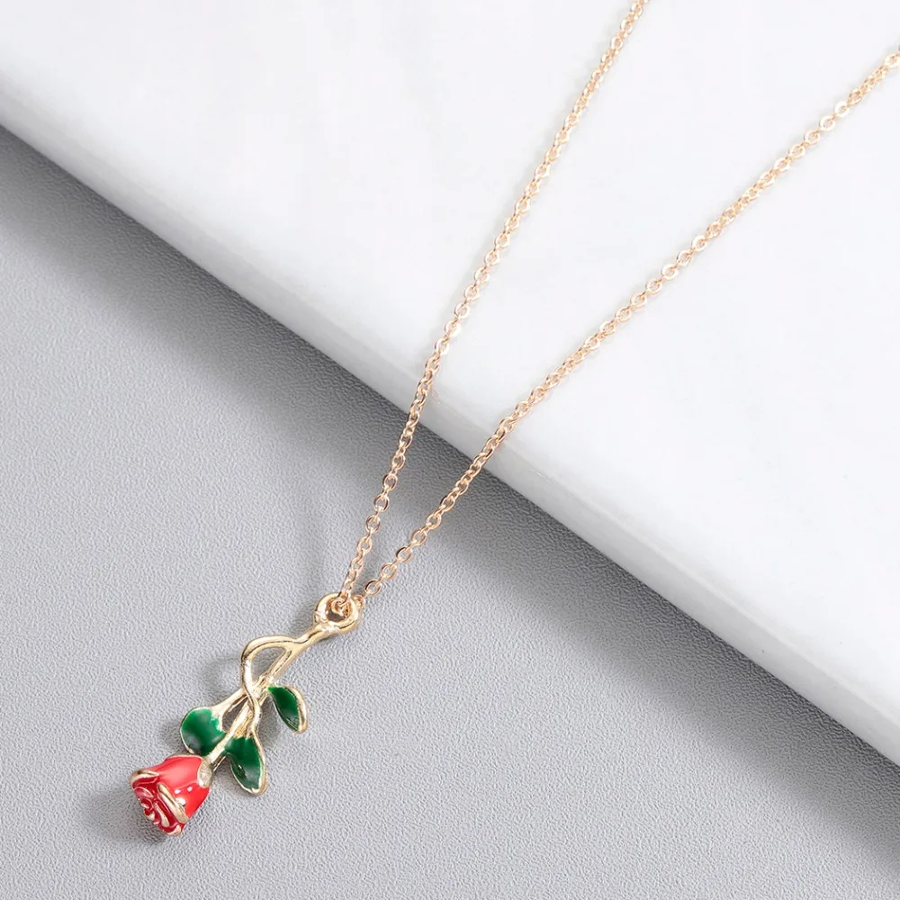 CHENGXUN яркий цветок розы кулон ожерелье для женщин девочек красные розы романтические Драгоценности Повседневный аксессуар юбилей подарок для влюбленных
