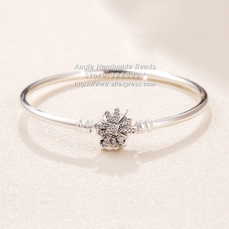 

2018 Winter 925 Sterling Silver Dazzling Fireworks Bangle With Clear CZ " The best is yet to come " Fit DIY European Charm Beads