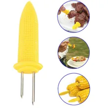 Suportes de milho fruta venda quente 10 unidades/pacote duplo espetos de dente churrasco garfo para churrasco garpu ferramenta amarelo