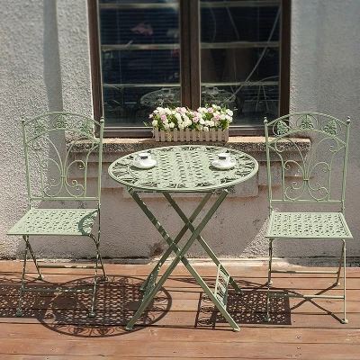 Открытый складной кованый цветной стол и стул комбинация из трех частей Железный балкон креативный Повседневный чайный магазин журнальный столик