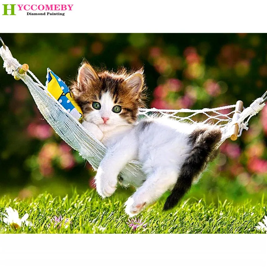 DIY Алмазная картина вышивка крестом животное восхитительный котенок в гамаке