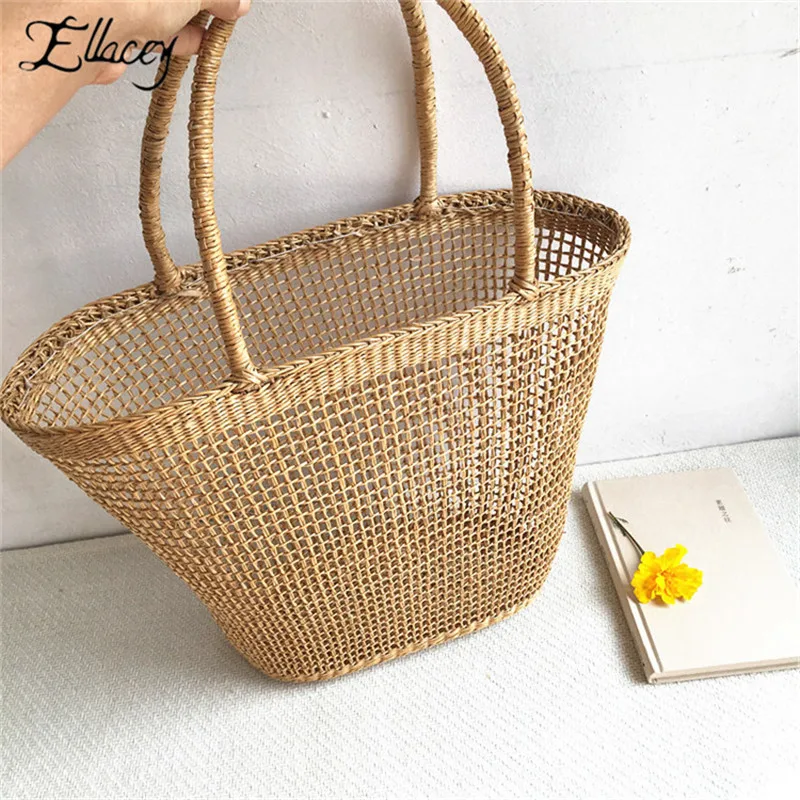 

2019 New Casual Generous Simple Colorless Net Hollow Out Texture Woven Bag with Unpopulated Popular Summer Straw Handbag