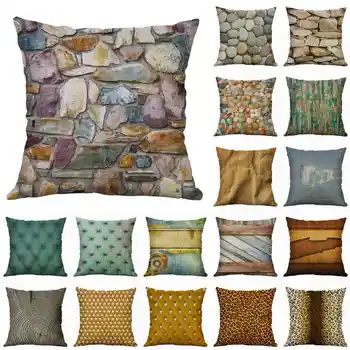 

HGLEGYW 18'' Stone Wall Print Cotton Linen Pillow Case Sofa Throw Cushion Cover Home