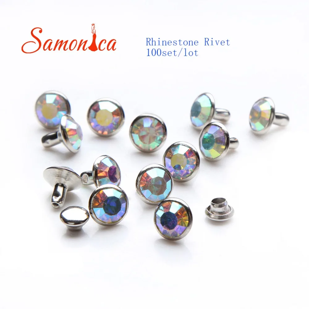 

100Set 6mm CZ AB Crystal Copper Spikes and Studs Crystal Rhinestone Rivets For Leather Clothes Bags Shose DIY Decorative Crafts