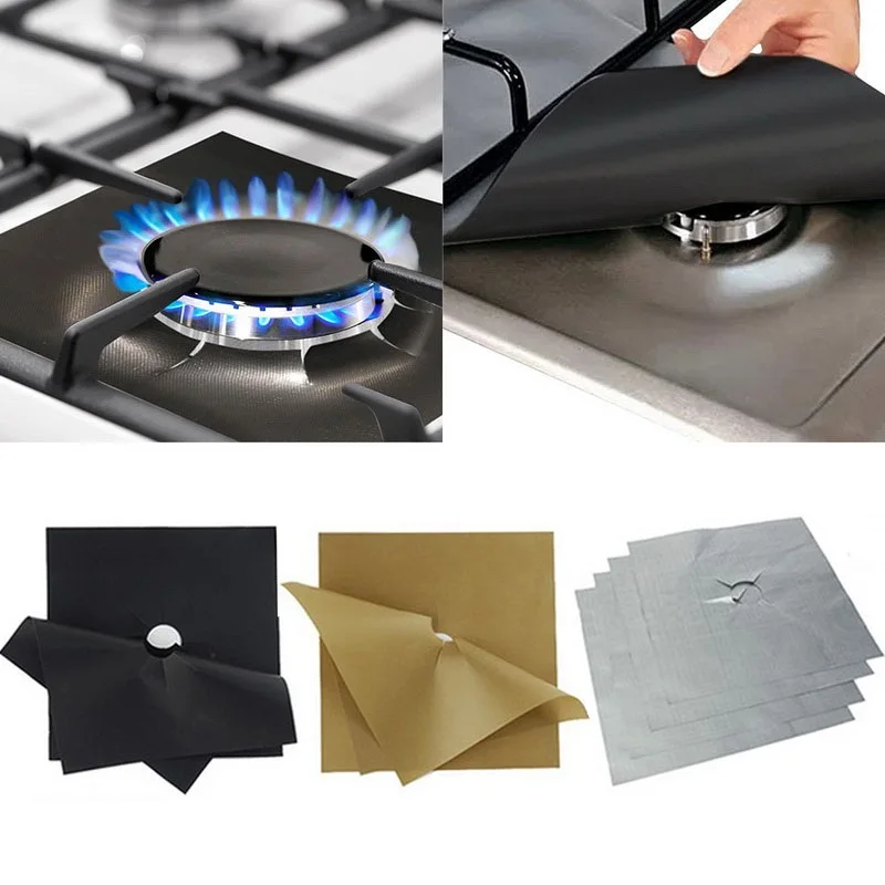 

1 2 4Pcs/Set 27*27Cm Reusable Gas Cover Stove Burner Mat Temperature Anti-fouling Oil Protector Pad Liner Cleaning Kitchen Tools