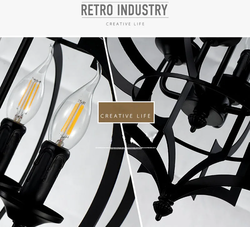 Ретро черная железная лампа, люстра для гостиной,, креативные персонализированные лампы в американском стиле, железные подвесные фонари, освещение