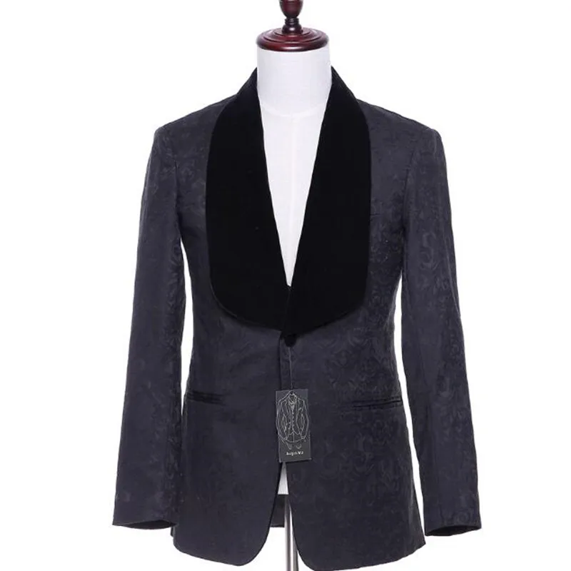 45-1   59    Men's casual jacket cardigan two buttons black floral pattern Slim wedding dress business prom ball coat size XS-4XL custom made
