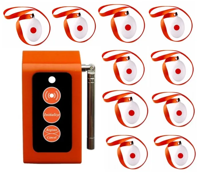 

Wireless emergency alarming system,10 suspend easy call buttons,1 reverse pager, clinic/nursing home call service pager system