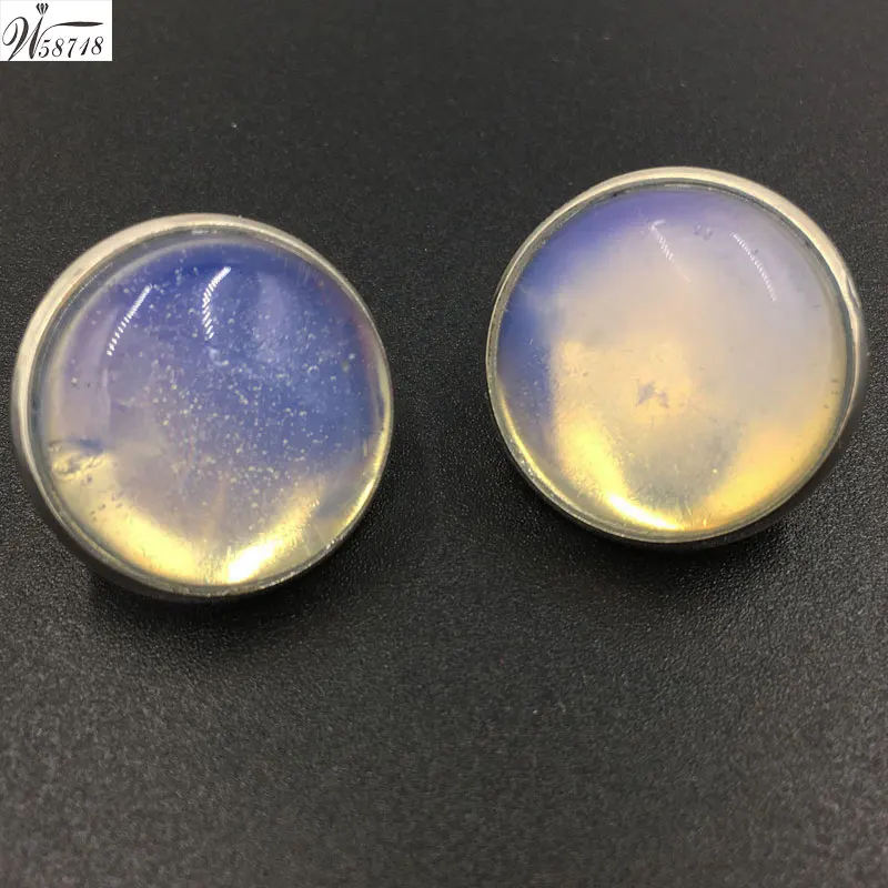 Opal MC6927 18 мм тигровый глаз опал Лапис лазурит Сердолик Кристалл Abalone оболочки круглые Клипсы Серьги 1 пара WB657b - Окраска металла: Opal MC6927