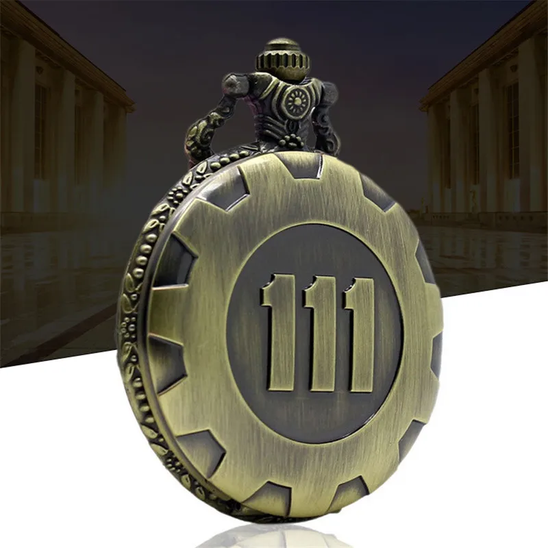 

Retro Cosplay Game Fallout 4 Vault 111 Steampunk Quartz Pocket Watch Unisex Necklace Chain Pendant Cosplay Props 3 Colors