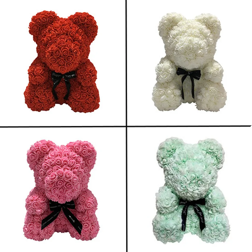 

25cm Foam Rose Bear for Valentine's Day Gift for Lovers Mini Bear of Roses Present For Kids Wedding Party Decoration