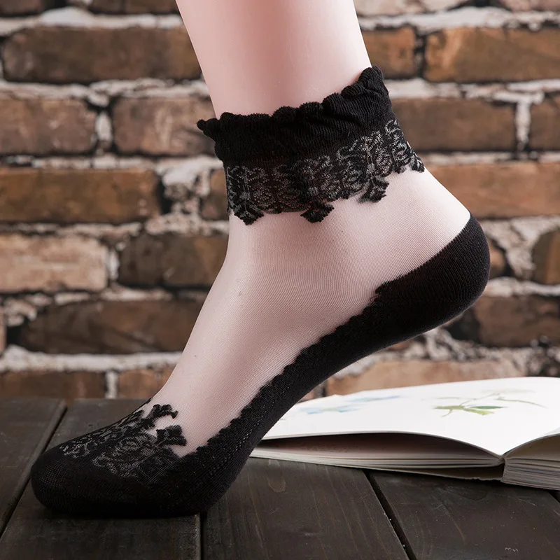 

Women's Summer Classical Sweet Silk Stock Ultra-thin Elastic breathable Flower Socks Silky Transparan Lady Short Stock