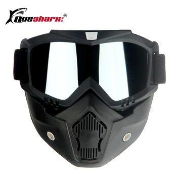 

Queshark Matte Black Frame Cycling Goggle Face Mask Motorcycle Half Helmet Vintage Helmets Bike Mask Glasses