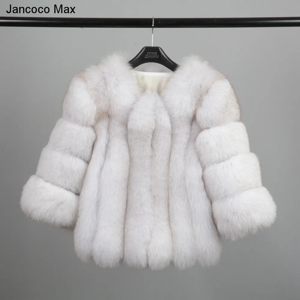 Jancoco Max натуральным лисьим мехом пальто Зимняя теплая укороченная куртка для Для женщин высокое качество натурального меха короткая верхняя одежда S7150