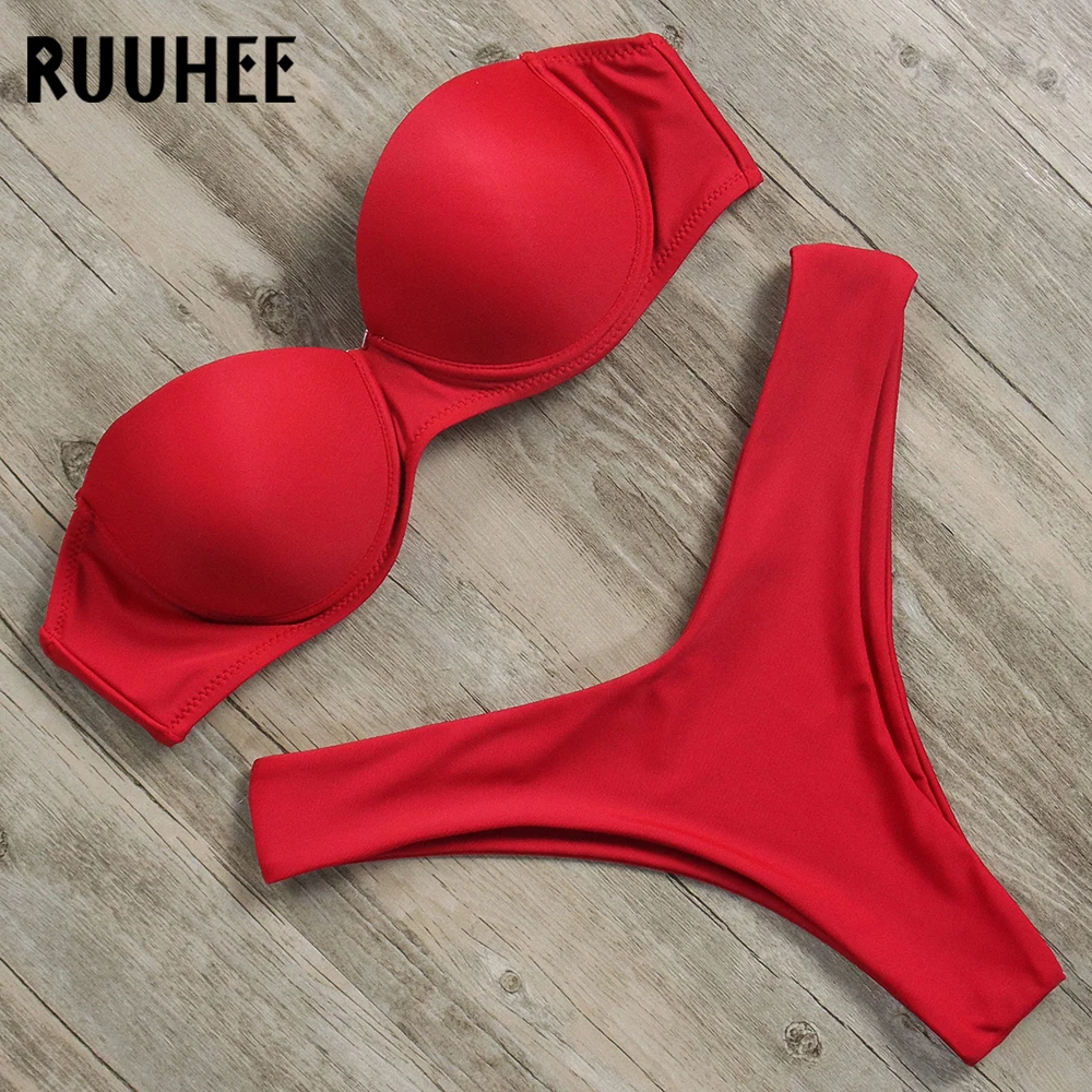 RUUHEE Bandeau Bikini Swimwear Women Swimsuit Sexy Ruffle Bikini Set Push Up Bathing Suit Female Brazilian Leopard Swimsuit 2019