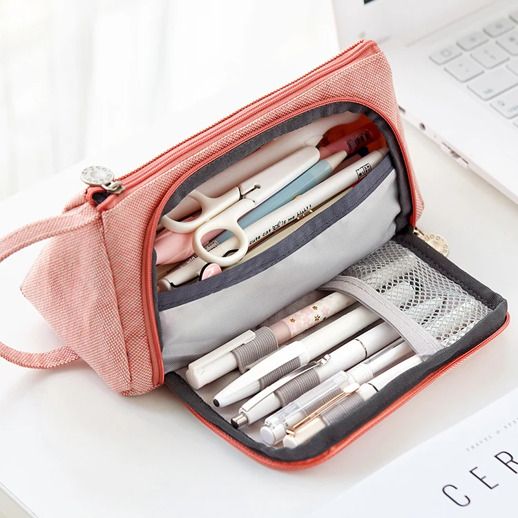 

Pencil Case Large Capacity Pen Bag Makeup Pouch Durable Canvas Triangle Student Stationery Storage Bag with Double Zipper