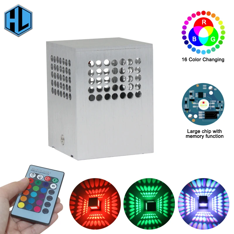 

Led Wall Lamp night light 3W RGB sconce Modern fixtures With Remote Controller for home bedroom loft KTV Industrial decoration