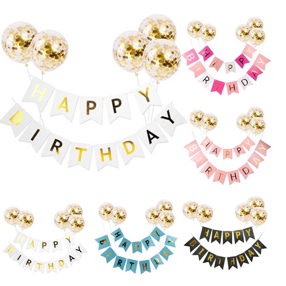 

Gold Confetti Balloons 12 inch Inflatable Birthday Balloon Happy Birthday Banner Kids Children Birthday Party Decoration
