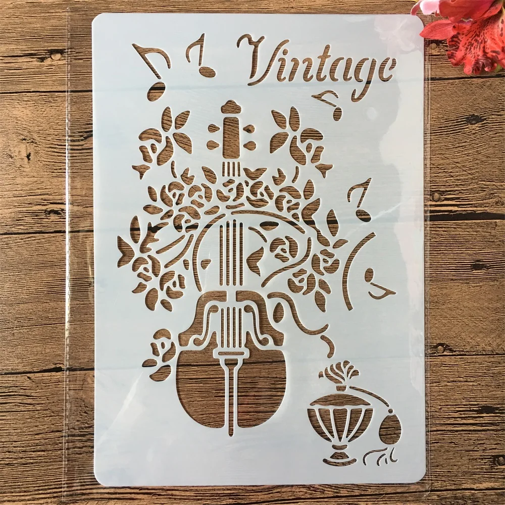 

A4 Vintage Music Violin DIY Craft Layering Stencils Painting Scrapbooking Stamping Embossing Album Paper Card Template