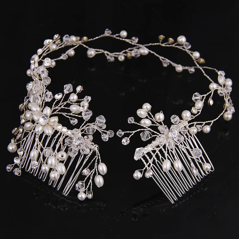

Fashion Tiara Silver Gold Hair Comb Women's Pearl Flower Headbands Rhinestone Hairbands Hair Jewelry Wedding Hair Accessories