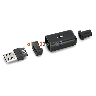 10 ШТ. DIY Micro USB Штекер Разъемы Комплект ж/Обложки Черный