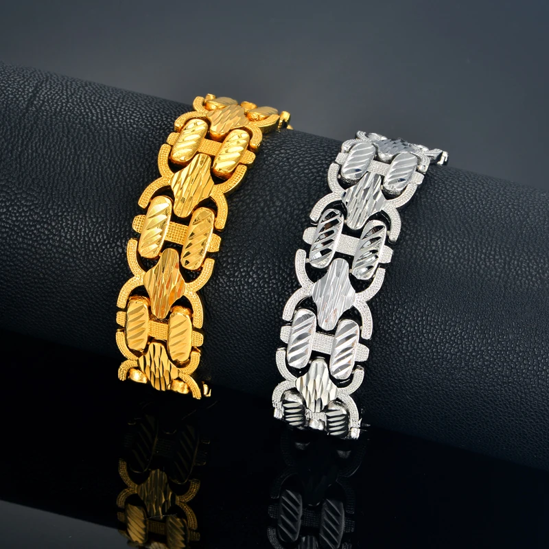

Men's Thick Link Bracelet Silver Color Hombre Male Chain Link Bracelets For Men/Women Jewelry Geometry Pulseras