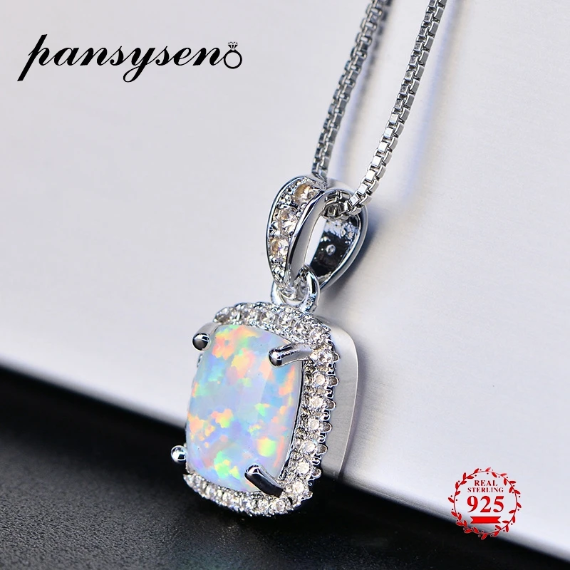 

PANSYSEN Real 925 Sterling Silver Pendant Necklaces 2019 New 9*7mm Natural White Pink Blue Opal Necklace Birthday Gifts For Girl